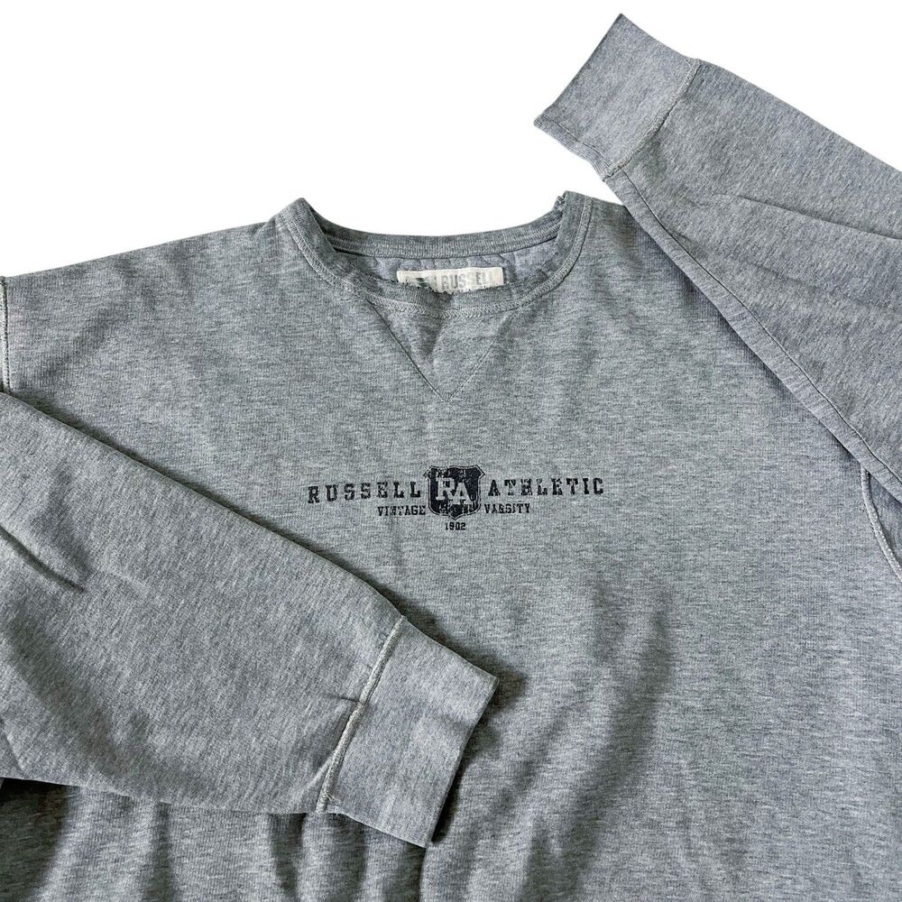 Y2K Russell Athletic Vintage Varsity Crewneck Sweatshirt Men's XL Gray Grey Men